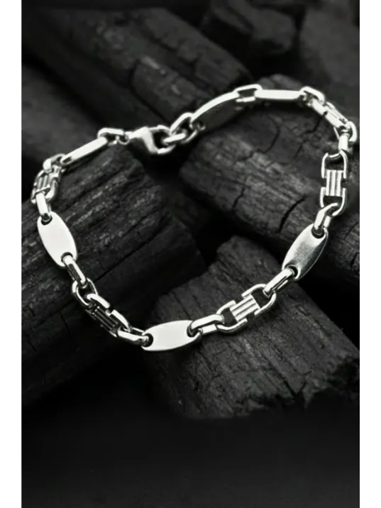 Erkek Çelik Zincir Bileklik – Kalın Plaka Vendetta Model Parlak Kararmaz Paslanmaz Çelik Bileklik