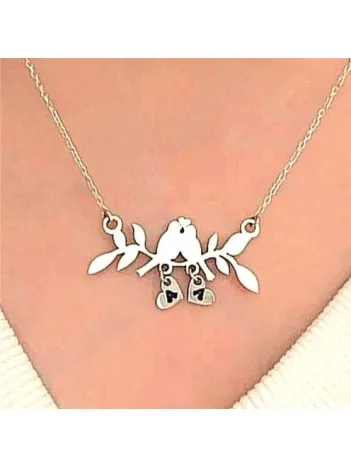 Kadın Dalda Çifte Kuş Model 2 925 Ayar Gümüş Kolye (14 Şubat Sevgililer Günü Hediyesi)