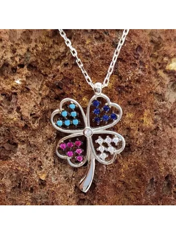 Mix Zirkon Taşlı Yonca Bayan Gümüş Kolye Mix Zirkon Taşlı Yonca Bayan Gümüş Kolye