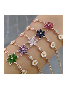 Rose Rengi Nergis Çiçeği Zirkon Taşlı Gümüş Bileklik