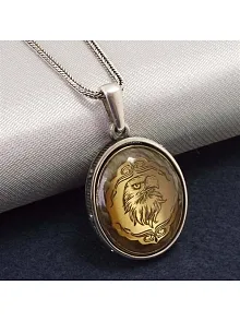 Çift Taraflı Otantik Ayyıldız Motifli Ve Kartal Figürlü Erkek Gümüş Kehribar Kolye