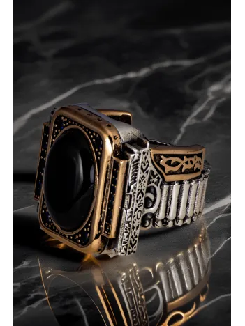 Erkek Silah Ve Kurşun Motifli Siyah Oniks Taşlı Silahtar Model 925 Ayar Gümüş Yüzük