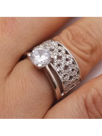 Sonsuzluk Temalı Zirkon Tektaş Kombin Gümüş Bayan Yüzük