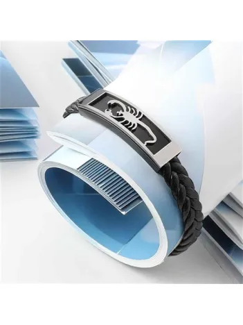 Akrep Figürlü Deri Kauçuk Çelik Erkek Bileklik