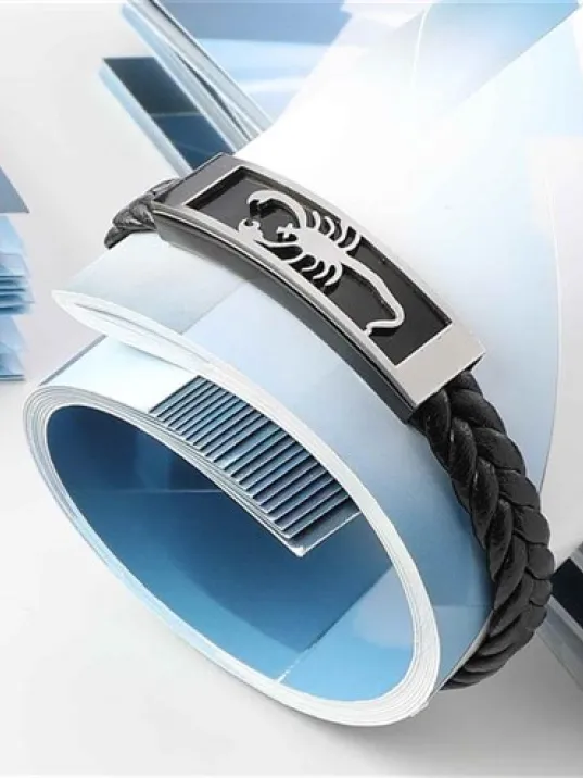 Akrep Figürlü Deri Kauçuk Çelik Erkek Bileklik Akrep Figürlü Deri Kauçuk Çelik Erkek Bileklik