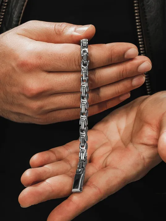 Erkek Çelik Bileklik - Özel Kilitli Model Yuvarlak Kral Erkek Bileklik