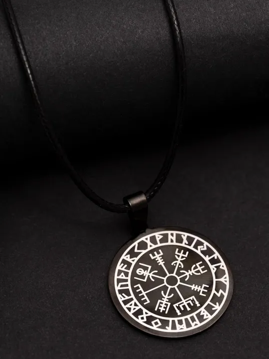 Viking Pusulası - Erkek Kolye - Viking Pusulası Model Siyah Renk Erkek Çelik Kolye - 316 L Paslanmaz Çelik