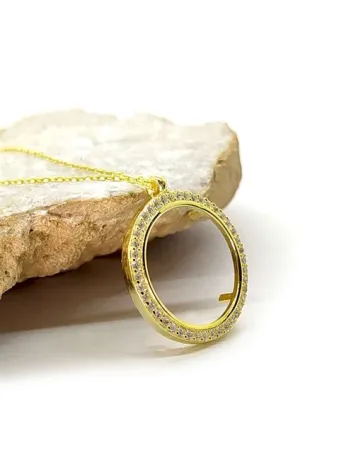 Kadın Gümüş Kolye -  Zirkon Taşlı Çeyrek Altın Koyulan Gümüş Kolye