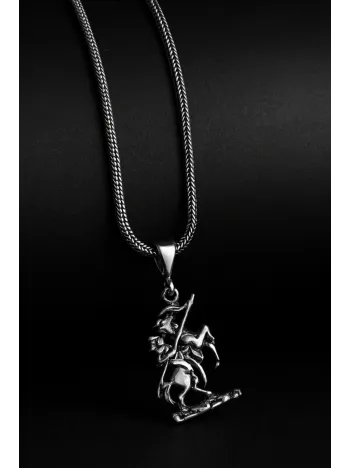 Erkek Gümüş Kolye - Göktürk Suvarisi Model Tilki Kuyruğu Zincir Erkek Gümüş Kolye