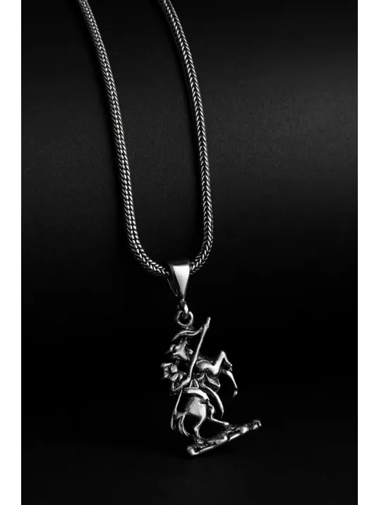 Erkek Gümüş Kolye - Göktürk Suvarisi Model Tilki Kuyruğu Zincir Erkek Gümüş Kolye
