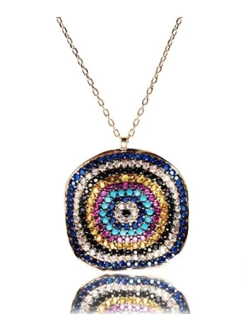 Kıvrımlı Nazarlık Motifli Büyük Boy Bayan Gümüş Kolye