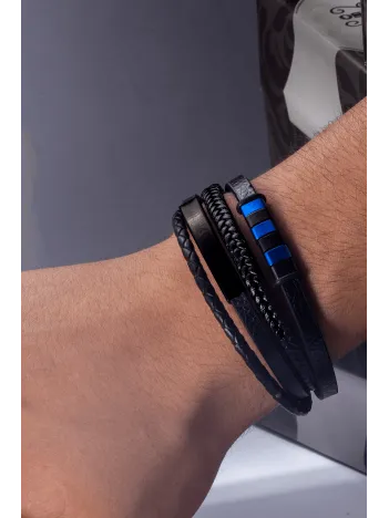 Erkek Bileklik - Örme Deri Dörtlü Bileklik