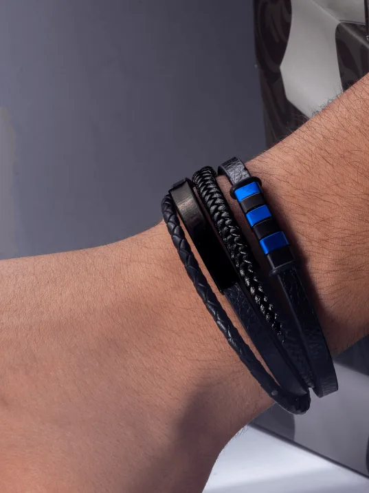 Erkek Bileklik - Örme Deri Dörtlü Bileklik