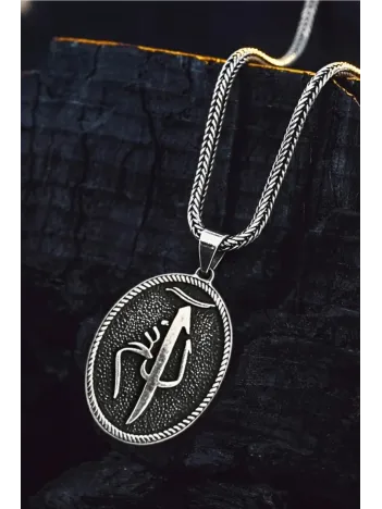 Erkek Gümüş Kolye - Oval Elif Lam Mim Model Tilki Kuyruğu Zincir Erkek Gümüş Kolye
