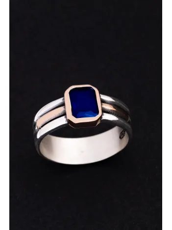 Erkek Gümüş Yüzük - Lacivert Safir Taşlı İnce Kibar Erkek Yüzüğü Erkek Gümüş Yüzük - Lacivert Safir Taşlı İnce Kibar Erkek Yüzüğü