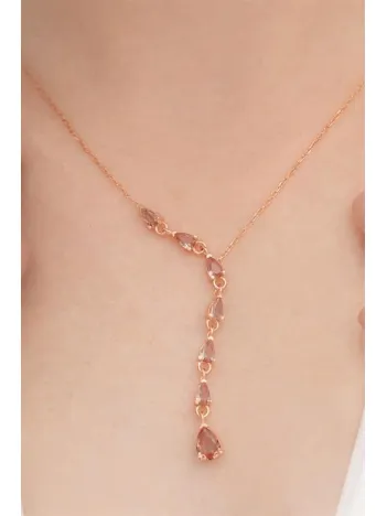 Zultanit Taşlı Rose Damla Model Kadın Gümüş Kolye GKLZLTNTDML-ROS