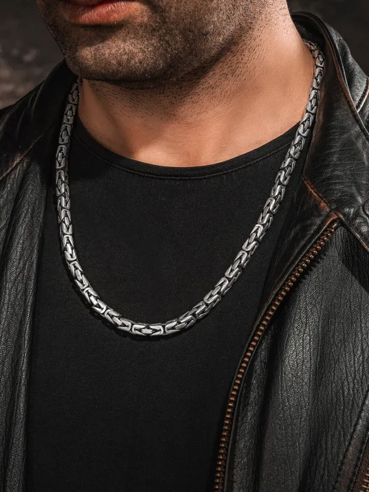 Erkek Gümüş Kolye - 8mm Füzyon Kare Kral Gümüş Erkek Zincir Erkek Gümüş Kolye - 8mm Füzyon Kare Kral Gümüş Erkek Zincir