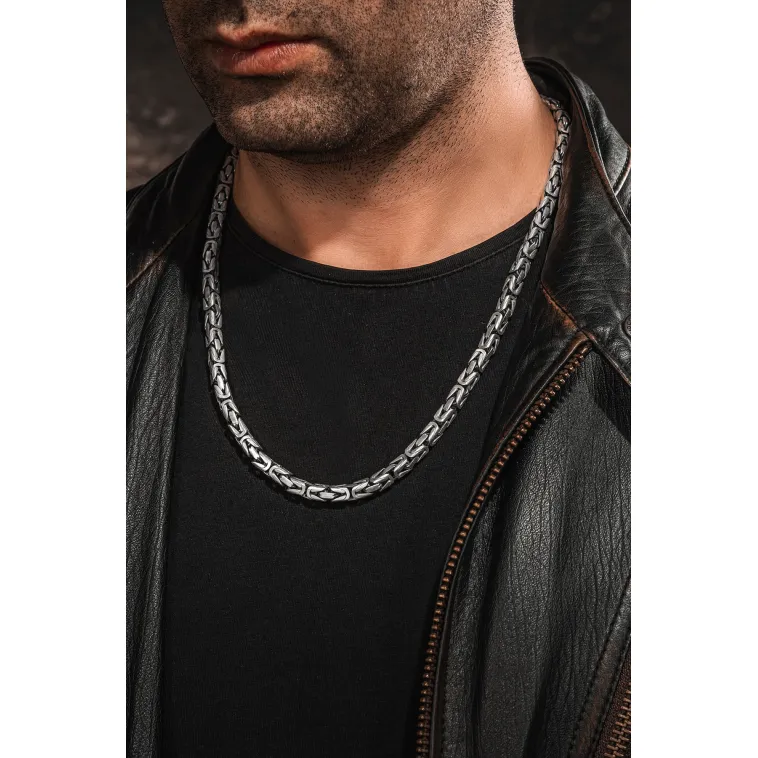 Erkek Gümüş Kolye - 8mm Füzyon Kare Kral Gümüş Erkek Zincir Erkek Gümüş Kolye - 8mm Füzyon Kare Kral Gümüş Erkek Zincir