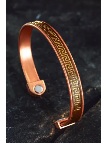 Erkek Kadın Bakır Bileklik - Altın Kaplama Hakiki Deri Grek İşlemeli Mıknatıslı Metal Kutu Doğal Taşlar Erkek Kadın Bakır Bileklik - Altın Kaplama Hakiki Deri Grek İşlemeli Mıknatıslı Metal Kutu Doğal Taşlar