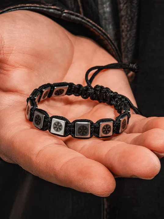 Erkek Kadın Doğal Taş Bileklik - Hematit Doğal Taşlı Makrome Gemi Dümeni Model Unisex Bileklik