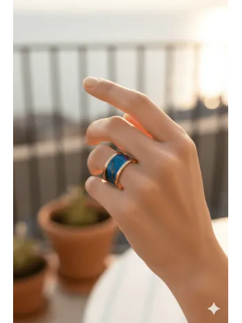 Kadın Bakır Bileklik Yüzük Set - Elisa Model Özel Baskı Metal Kutu Ve Kuvars Taşı