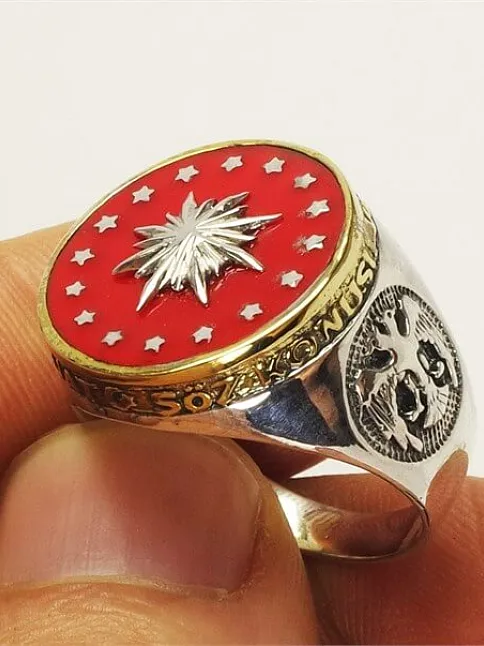 Kırmızı Mineli Cumhurbaşkanlığı Forsu Gümüş Erkek Yüzük