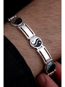 Erkek Gümüş Bileklik - 925 Ayar Yin Yang Model Gümüş Bileklik
