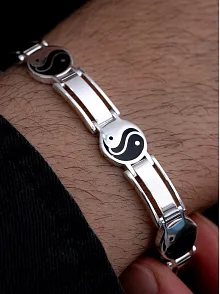 Erkek Gümüş Bileklik - 925 Ayar Yin Yang Model Gümüş Bileklik