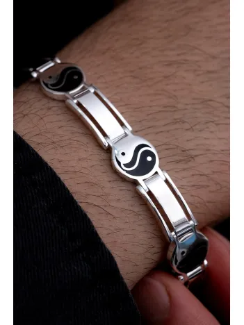 Erkek Gümüş Bileklik - 925 Ayar Yin Yang Model Gümüş Bileklik