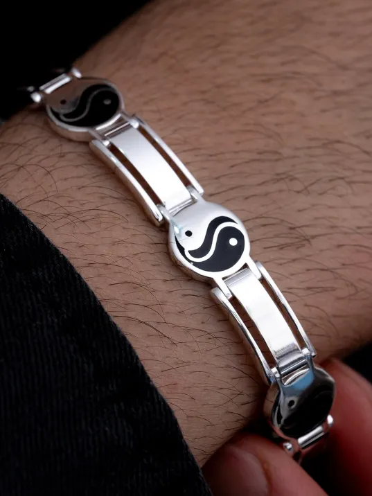 Erkek Gümüş Bileklik - 925 Ayar Yin Yang Model Gümüş Bileklik