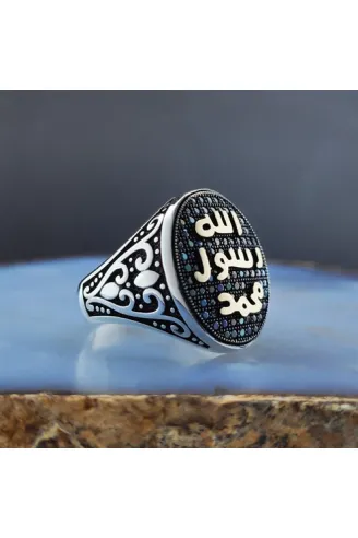 Mikro Taşlı Mührü Şerif Yazılı Erkek Gümüş Yüzük  GYZGMSTGUMU