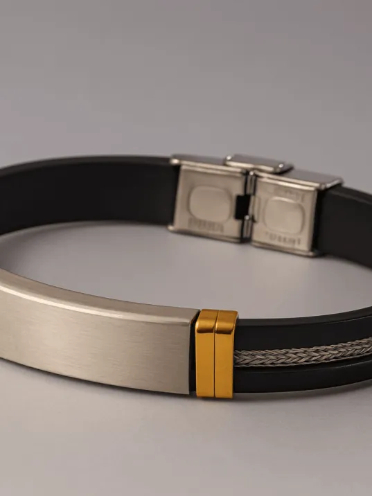 Erkek İsim Yazılabilir Hasır Detaylı Kauçuk Çelik Bileklik Künye