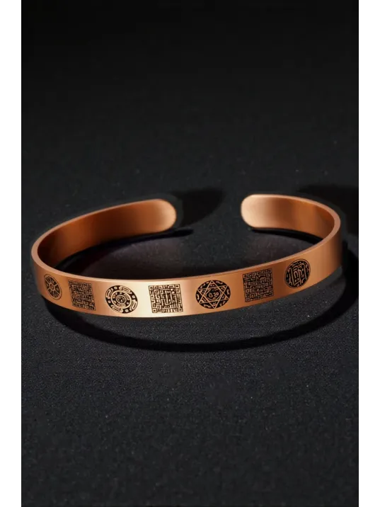 İnce Bakır Bileklik Silinmez Zırh Koruma Dualı Celcelutiye Kufi Metal Kutu Doğal Taş Kadın Erkek Bilezik