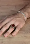Kırmızı Paraiba Taşlı Zirkon İşlemeli 925 Ayar Gümüş Erkek Yüzük GYZMINELIYZ-KRS