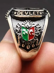 Devlet Ebed Müddet Yazılı Üç Hilalli Erkek Gümüş Yüzük