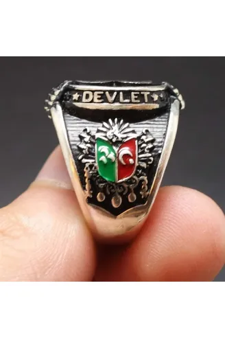 Devlet Ebed Müddet Yazılı Üç Hilalli Erkek Gümüş Yüzük