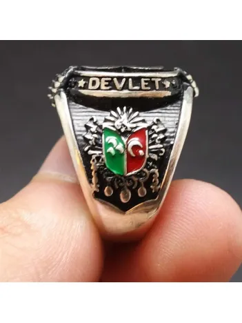Devlet Ebed Müddet Yazılı Üç Hilalli Erkek Gümüş Yüzük