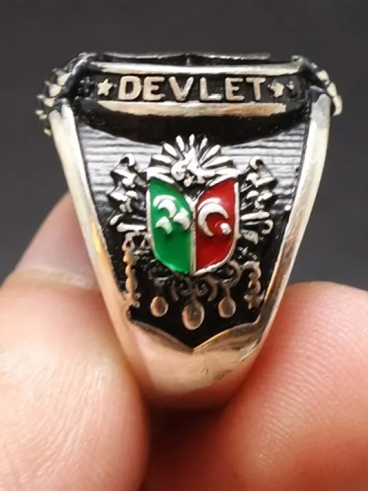 Devlet Ebed Müddet Yazılı Üç Hilalli Erkek Gümüş Yüzük Devlet Ebed Müddet Yazılı Üç Hilalli Erkek Gümüş Yüzük