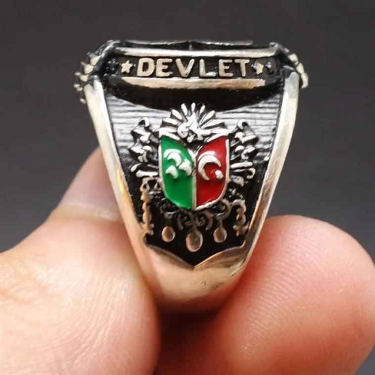 Devlet Ebed Müddet Yazılı Üç Hilalli Erkek Gümüş Yüzük Devlet Ebed Müddet Yazılı Üç Hilalli Erkek Gümüş Yüzük