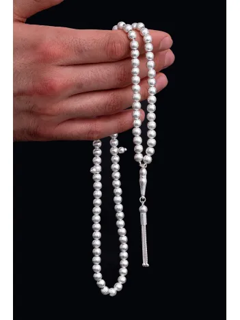 Erkek Gümüş Tespih - Çizgili Küre 99’luk Namaz Tespihi Gümüş Tespih