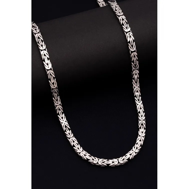 Erkek Gümüş Kolye - 6.5mm Dikdörtgen Kesim Yassı Kral Gümüş Kolye Erkek Gümüş Kolye - 6.5mm Dikdörtgen Kesim Yassı Kral Gümüş Kolye