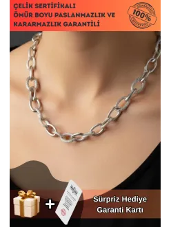 Kadın Çelik Kolye - Desenli Halka Model 316L Çelik Kolye Ömür Boyu Kararmaz Paslanmaz