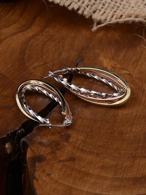 Ottoman Üç Renk Orta Boy Oval Kesim Model 925 Ayar Gümüş Kadın Küpesi - GKPORTAOVAL-KRS