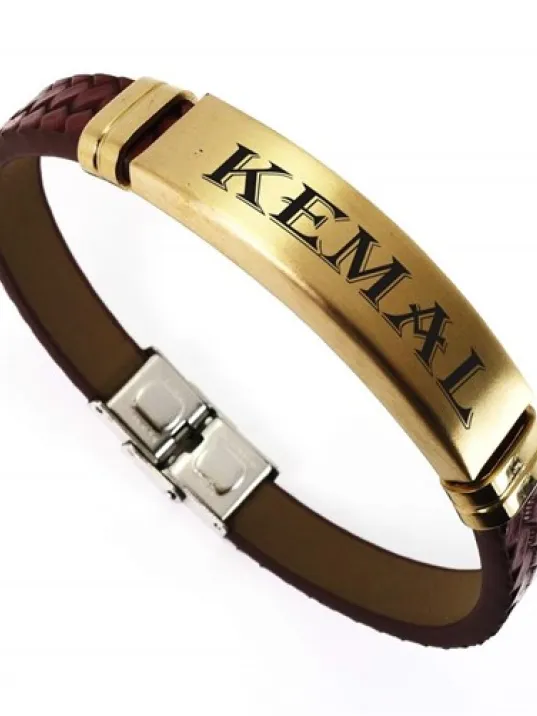 OttoMan Bordo Kauçuk İsim Yazılabilen Erkek Çelik Bileklik