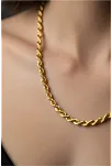 Kadın Gümüş Bileklik Kolye Set - 22 Ayar Altın 2.5mm Kaplama Burma Halat Gümüş Zincir Set