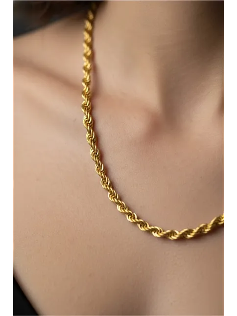 Kadın Gümüş Bileklik Kolye Set - 22 Ayar Altın 2.5mm Kaplama Burma Halat Gümüş Zincir Set