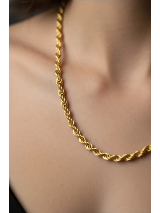 Kadın Gümüş Bileklik Kolye Set - 22 Ayar Altın 2.5mm Kaplama Burma Halat Gümüş Zincir Set Kadın Gümüş Bileklik Kolye Set - 22 Ayar Altın 2.5mm Kaplama Burma Halat Gümüş Zincir Set