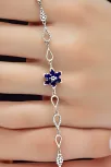 Kadın Gümüş Bileklik - Lacivert Doğal Safir Taşlı Nergis Model Damla Motifli Gümüş Bileklik