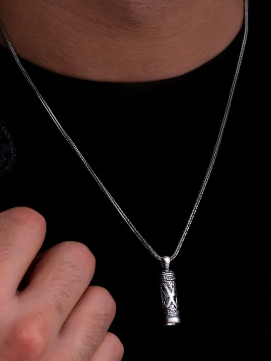 Muhammed Yazılı Cevşen Muska Gümüş Erkek Kolye Zincir