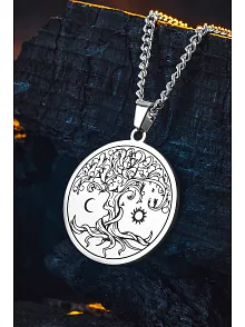 Steel Vitae Gümüş Renk Çelik Hayat Ağacı Erkek Kolye Kararmaz Gurmet Zincir